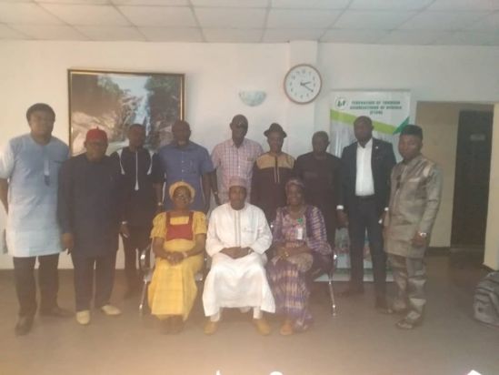 A cross section of FTAN Council Members with the new Director of Domestic Tourism seated on the left beside Alhaji Rabo (FTAN President) and Mrs Narayi (Deputy Director, Domestic Tourism)