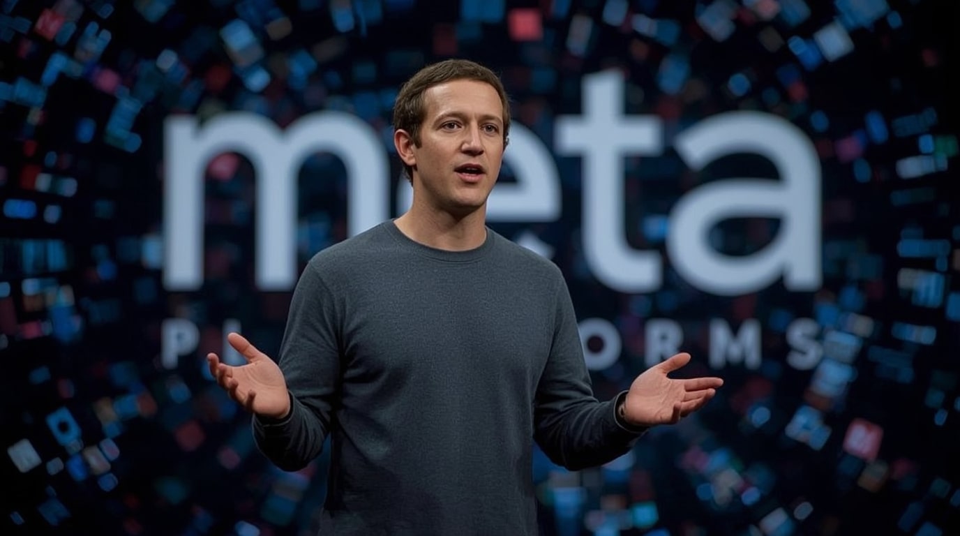 Mark Zuckerberg speaking at Meta Reality Labs budget cuts December 2025, Horizon Worlds shutdown, $70 billion metaverse losses, Quest VR headset in background, AI pivot announcement