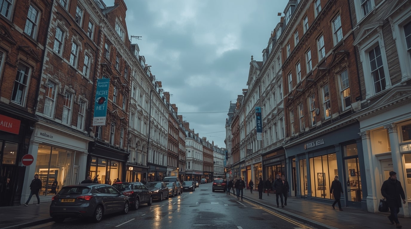 A downward-trending graph illustrating a 1.1% annual decline in UK retail spending for November 2025, highlighting consumer caution before the Autumn Budget announcement by Finance Minister Rachel Reeves.